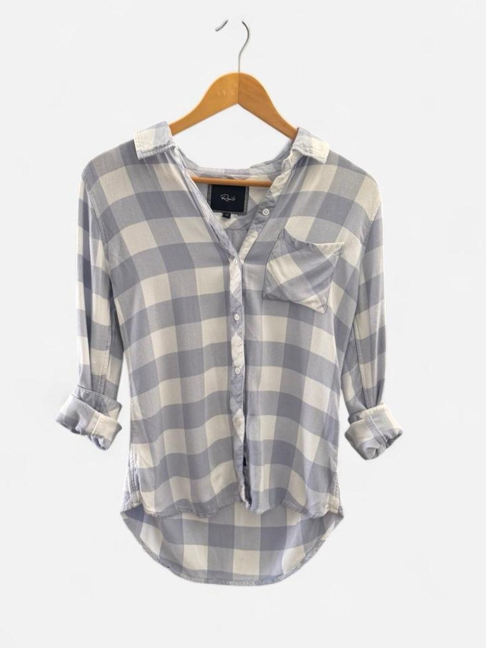 Rails Light Gray and White Checked Button-Down Shirt